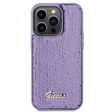Guess Sequin Script Metallæske til iPhone 15 Pro - lilla