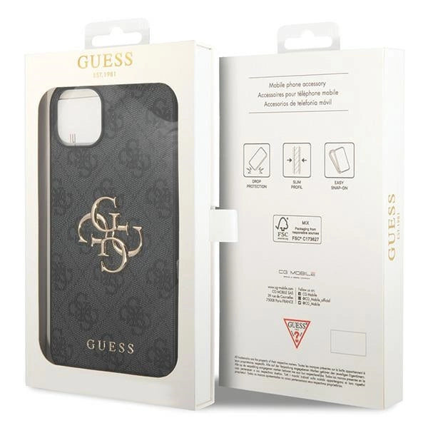 Guess 4G Big Metal Logo iPhone 15 Plus-hylster - Grå