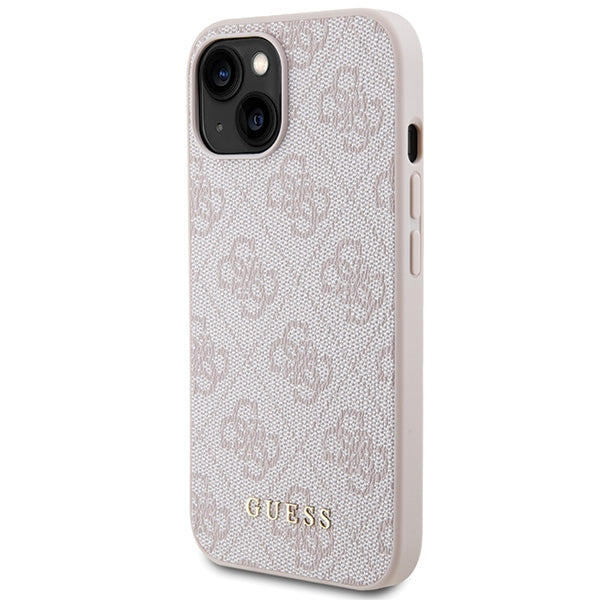 Guess 4G Metal Gold Logo-hylster til iPhone 15 - pink