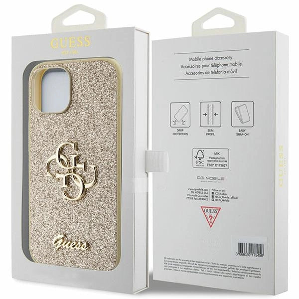 Gæt Glitter Script Big 4G iPhone 15 Case - Guld