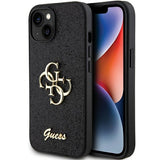 Guess Glitter Script Stor 4G-kasse til iPhone 15 - sort