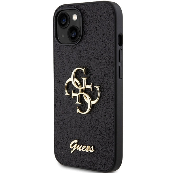 Guess Glitter Script Stor 4G-kasse til iPhone 15 - sort