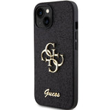 Guess Glitter Script Stor 4G-kasse til iPhone 15 - sort