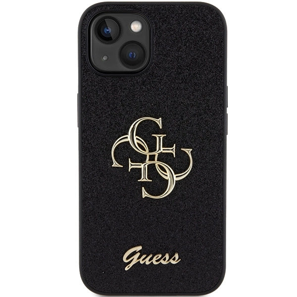 Guess Glitter Script Stor 4G-kasse til iPhone 15 - sort