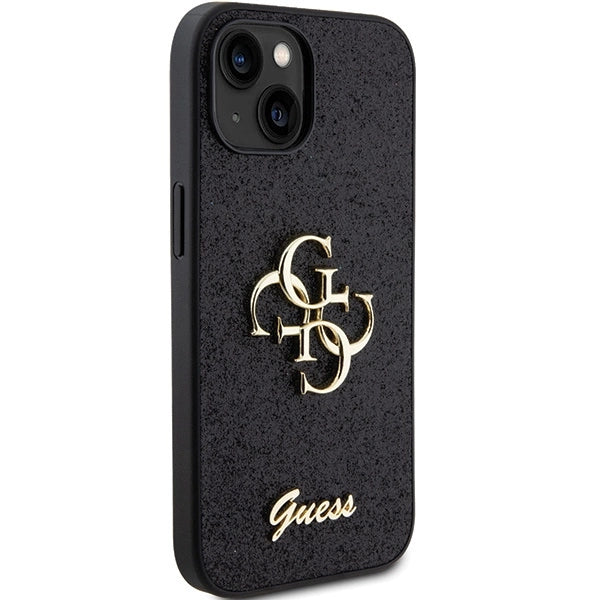 Guess Glitter Script Stor 4G-kasse til iPhone 15 - sort
