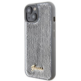 Guess Sequin Script Metallæske til iPhone 15 - sølv