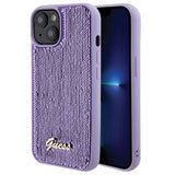 Guess Sequin Script Metallæske til iPhone 15 - lilla