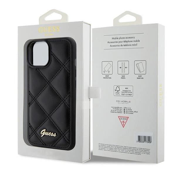 Guess Quilted Metal Logo case til iPhone 15 - sort