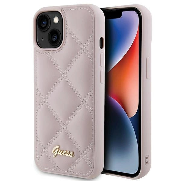 Guess Quilted Metal Logo Case til iPhone 15 - pink
