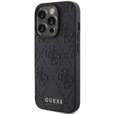 Guess læder 4G Stemplet case til iPhone 15 Pro Max - sort