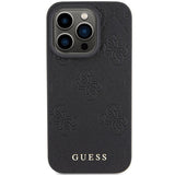 Guess læder 4G Stemplet case til iPhone 15 Pro Max - sort