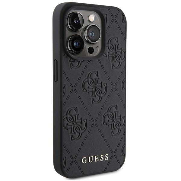 Guess læder 4G Stemplet case til iPhone 15 Pro Max - sort
