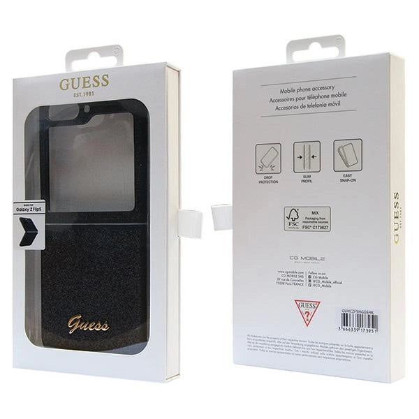 Guess Glitter Script-kasse til Samsung Galaxy Z Flip 5 - sort