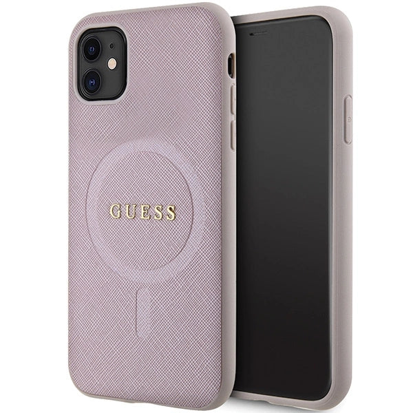 Guess GUHMN61PSAHMCP fodtøj til iPhone 11 / Xr - pink Saffiano MagSafe