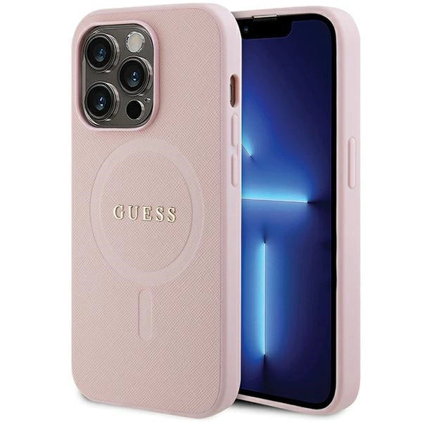 Guess GUHMP13LPSAHMCP fodtøj til iPhone 13 Pro / 13 - pink Saffiano MagSafe