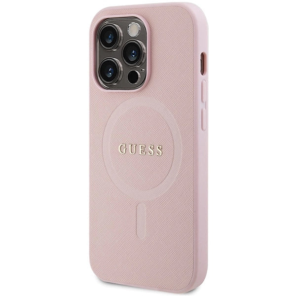 Guess GUHMP13LPSAHMCP fodtøj til iPhone 13 Pro / 13 - pink Saffiano MagSafe