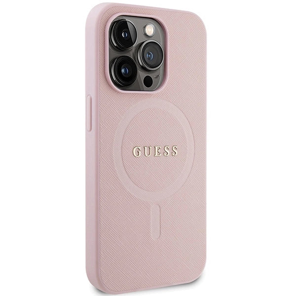 Guess GUHMP13LPSAHMCP fodtøj til iPhone 13 Pro / 13 - pink Saffiano MagSafe