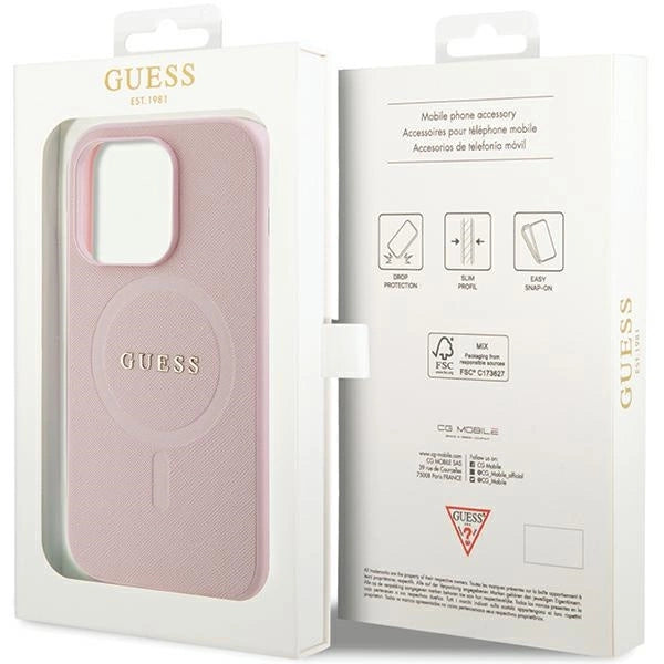Guess GUHMP13LPSAHMCP fodtøj til iPhone 13 Pro / 13 - pink Saffiano MagSafe