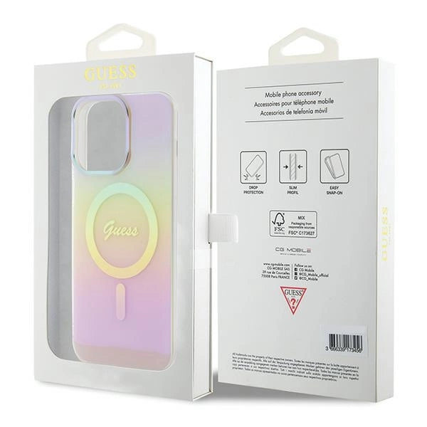 Guess IML Iridescent MagSafe-hylster til iPhone 15 Pro - pink