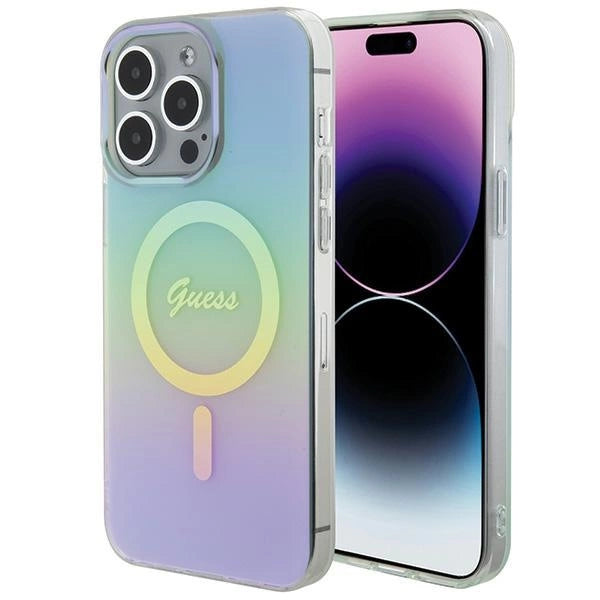 Guess IML Iridescent MagSafe-hylster til iPhone 15 Pro - turkis