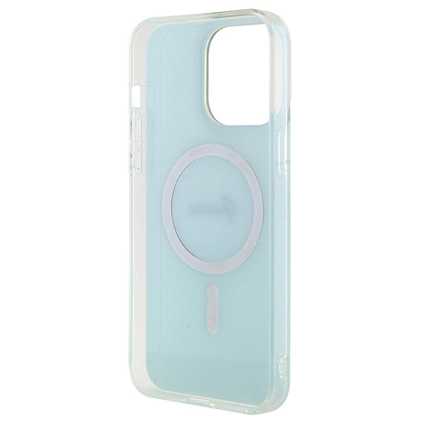 Guess IML Iridescent MagSafe-hylster til iPhone 15 Pro - turkis
