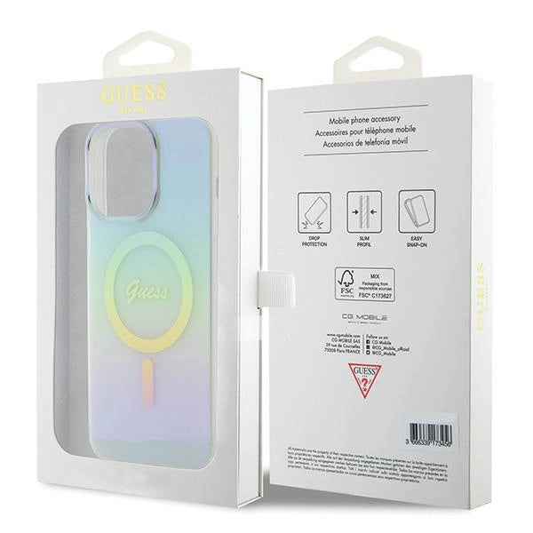 Guess IML Iridescent MagSafe-hylster til iPhone 15 Pro - turkis
