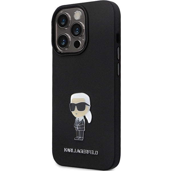 Karl Lagerfeld KLHCP13LSMHKNPK case for iPhone 13 Pro / 13 - black Silicone Ikonik Metal Pin