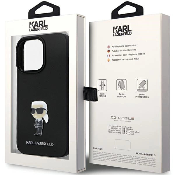 Karl Lagerfeld KLHCP13LSMHKNPK case for iPhone 13 Pro / 13 - black Silicone Ikonik Metal Pin