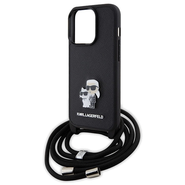 Karl Lagerfeld Crossbody Saffiano Metal Pin Karl & Choupette case for iPhone 15 Pro - black