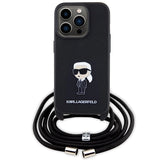 Karl Lagerfeld Crossbody Saffiano Monogram Metal Pin Karl & Choupette Case for iPhone 15 Pro - Black