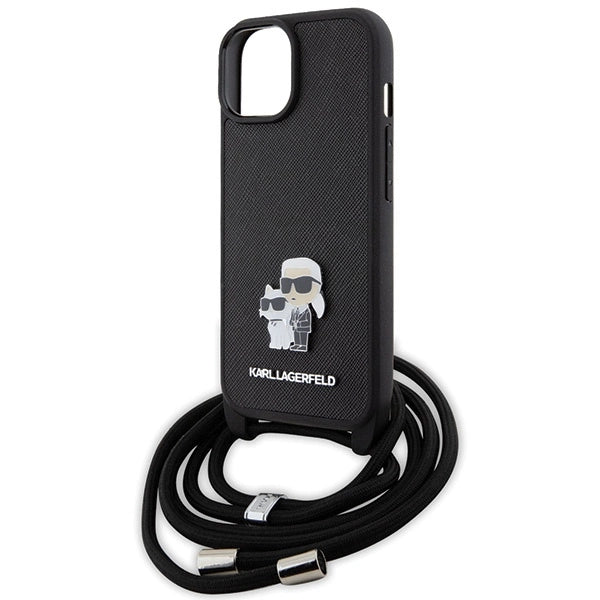 Karl Lagerfeld Crossbody Saffiano Metal Pin Karl & Choupette case for iPhone 15 Plus - black