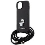Karl Lagerfeld Crossbody Saffiano Metal Pin Karl & Choupette case for iPhone 15 Plus - black