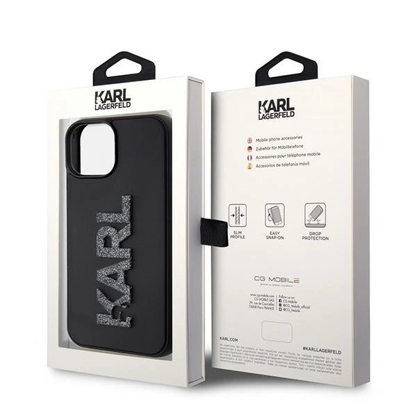 Karl Lagerfeld 3D Rubber Glitter Logo case for iPhone 15 - black