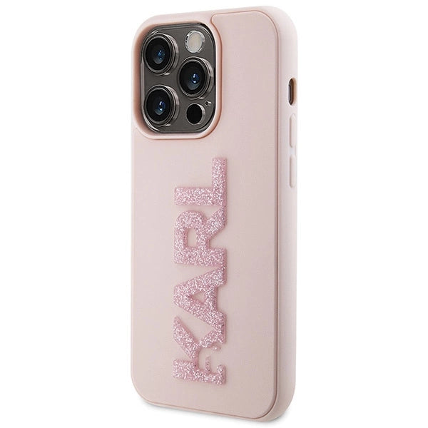 Karl Lagerfeld 3D Rubber Glitter Logo case for iPhone 15 Pro Max - pink