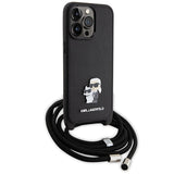Karl Lagerfeld Crossbody Saffiano Metal Pin Karl & Choupette Case for iPhone 15 Pro Max - Black