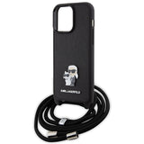 Karl Lagerfeld Crossbody Saffiano Metal Pin Karl & Choupette Case for iPhone 15 Pro Max - Black