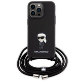 Karl Lagerfeld Crossbody Saffiano Monogram Metal Pin Karl & Choupette Case for iPhone 15 Pro Max - Black