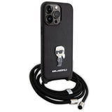 Karl Lagerfeld Crossbody Saffiano Monogram Metal Pin Karl & Choupette Case for iPhone 15 Pro Max - Black
