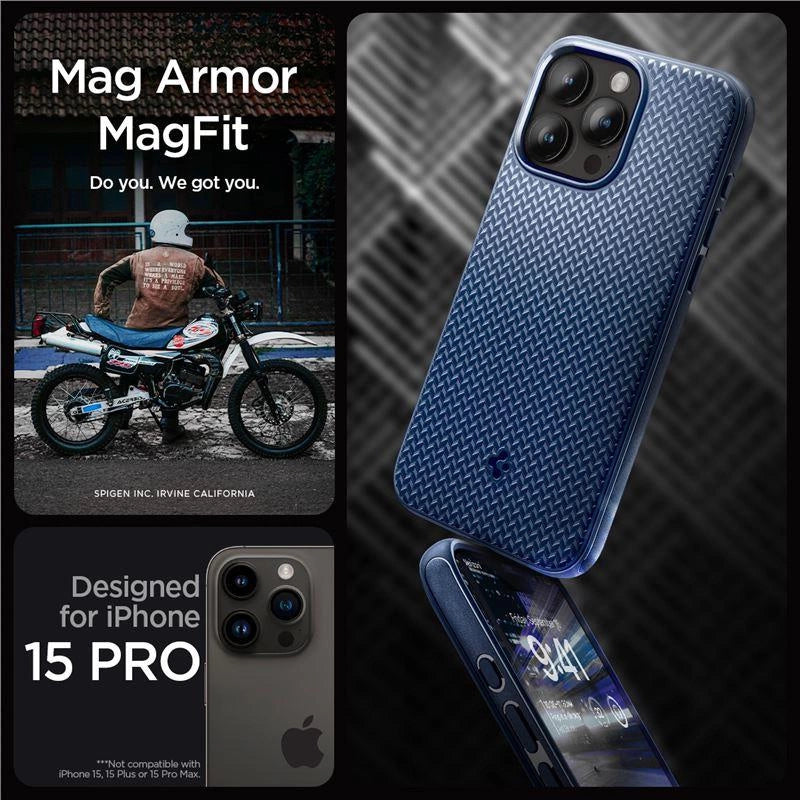 Spigen Mag Armor Case med MagSafe til iPhone 15 Pro - Blå