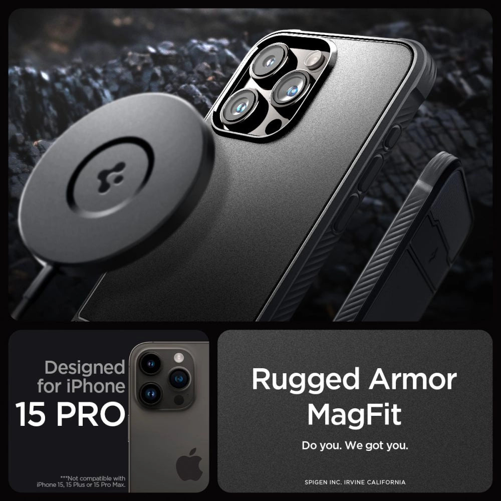 Spigen Rugged Armor Mag Case med MagSafe til iPhone 15 Pro - Matte Black