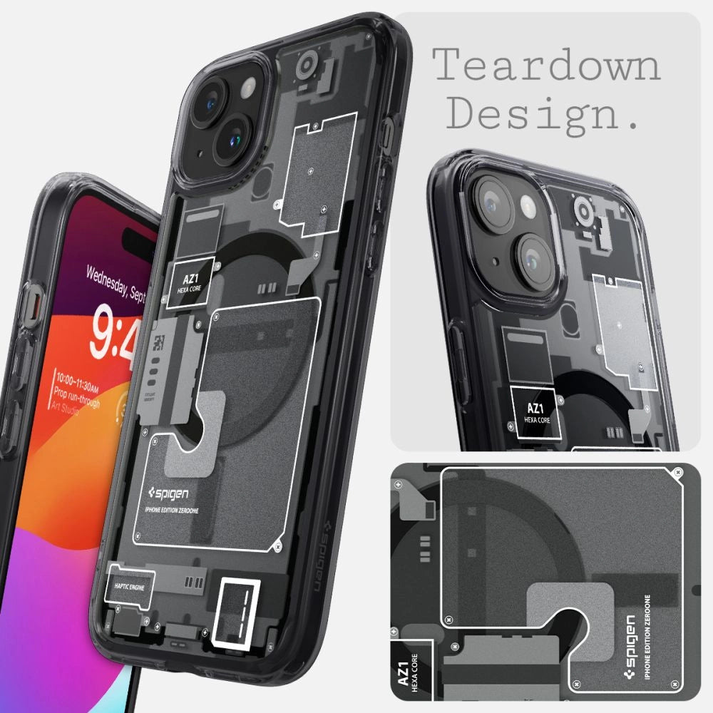 Spigen Ultra Hybrid Mag Case med MagSafe til iPhone 15 Plus - mørkgrå (Zero One mønster)