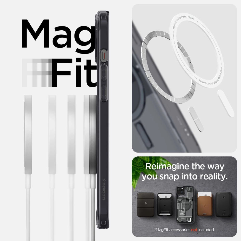 Spigen Ultra Hybrid Mag Case med MagSafe til iPhone 15 Plus - mørkgrå (Zero One mønster)