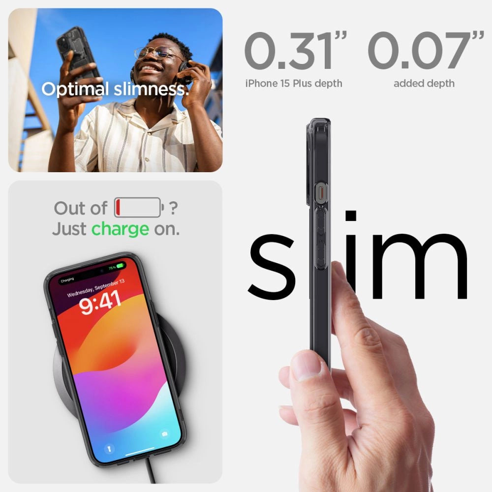 Spigen Ultra Hybrid Mag Case med MagSafe til iPhone 15 Plus - mørkgrå (Zero One mønster)
