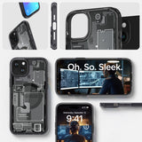 Spigen Ultra Hybrid Mag Case med MagSafe til iPhone 15 Plus - mørkgrå (Zero One mønster)