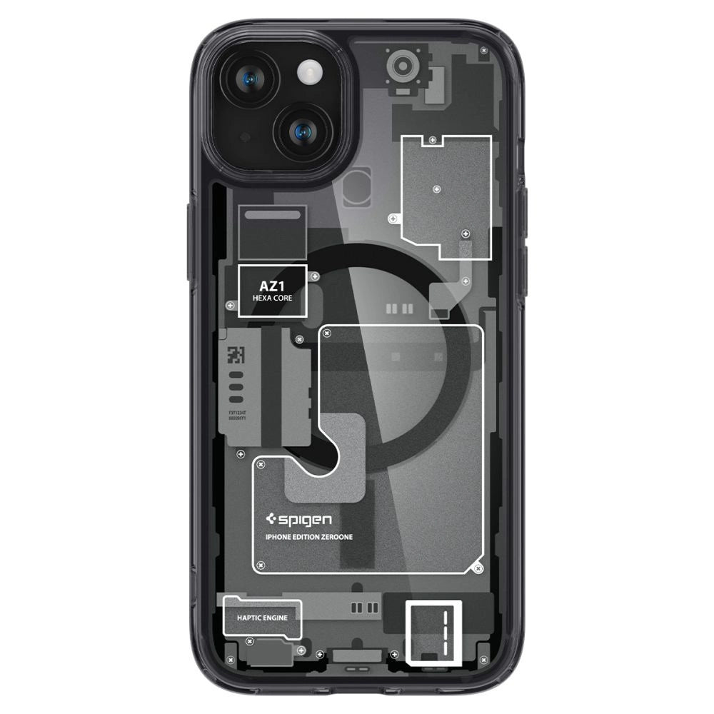 Spigen Ultra Hybrid Mag Case med MagSafe til iPhone 15 Plus - mørkgrå (Zero One mønster)