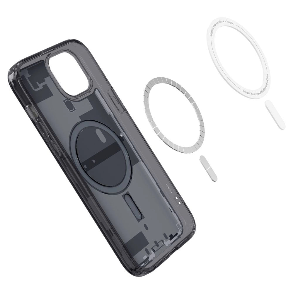 Spigen Ultra Hybrid Mag Case med MagSafe til iPhone 15 Plus - mørkgrå (Zero One mønster)