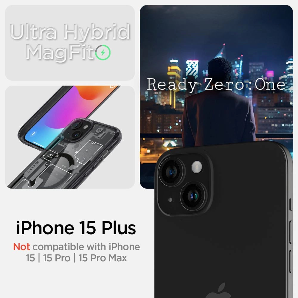 Spigen Ultra Hybrid Mag Case med MagSafe til iPhone 15 Plus - mørkgrå (Zero One mønster)