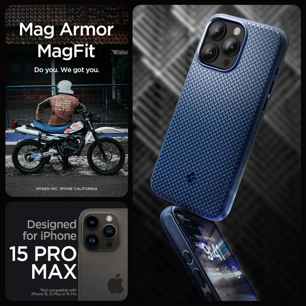 Spigen Mag Armor Case med MagSafe til iPhone 15 Pro Max - Blå