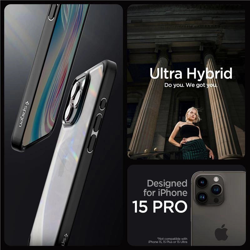Spigen Crystal Hybrid iPhone 15 Pro Case - sort