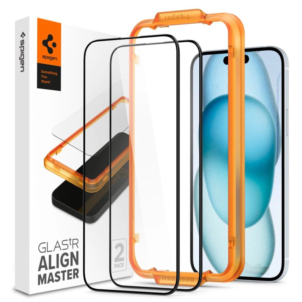 Spigen ALM Glass FC hærdet glas til iPhone 15 - sort 2 stk.